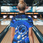 Bowling Polo 1/4-Zip Shirts Custom Blue Abstract Bowling Team Jerseys, Bowling Gifts