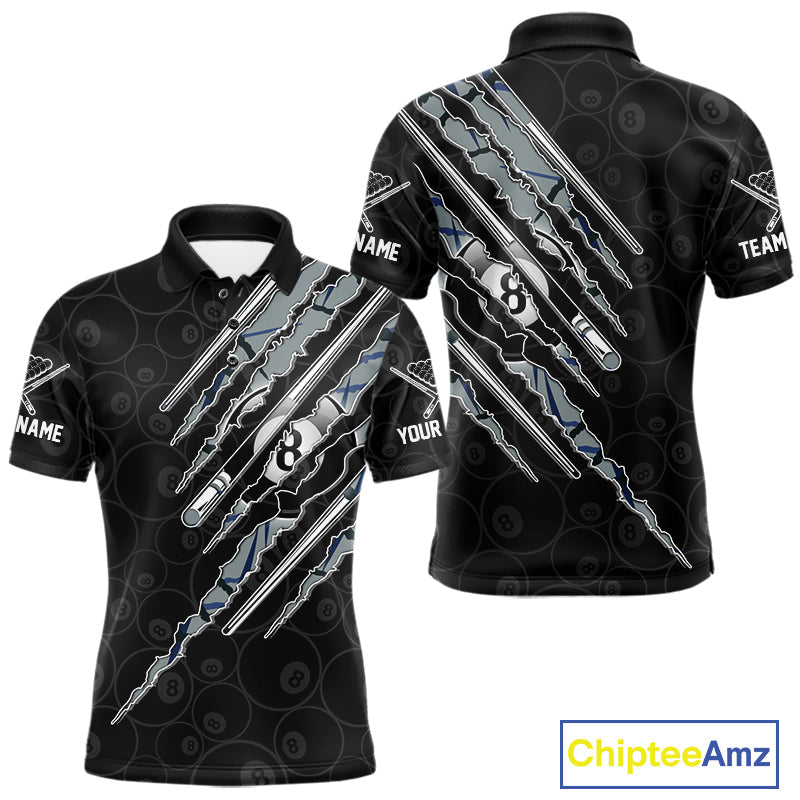 Custom Blue Scratch Pattern Billiard 8 Ball Pool Shirt Billiard Team Polo Quarter-Zip Jersey