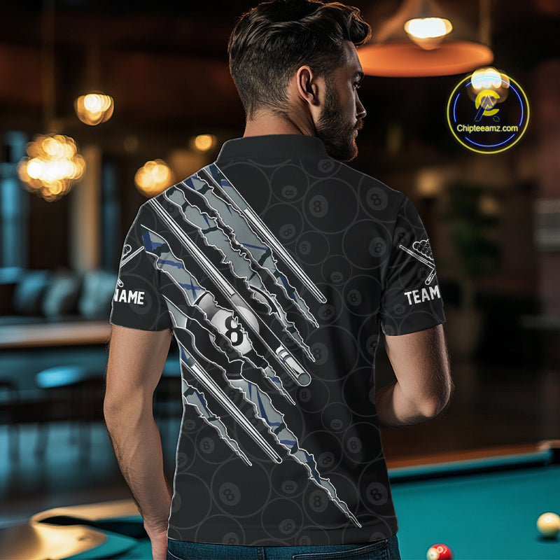 Custom Blue Scratch Pattern Billiard 8 Ball Pool Shirt Billiard Team Polo Quarter-Zip Jersey