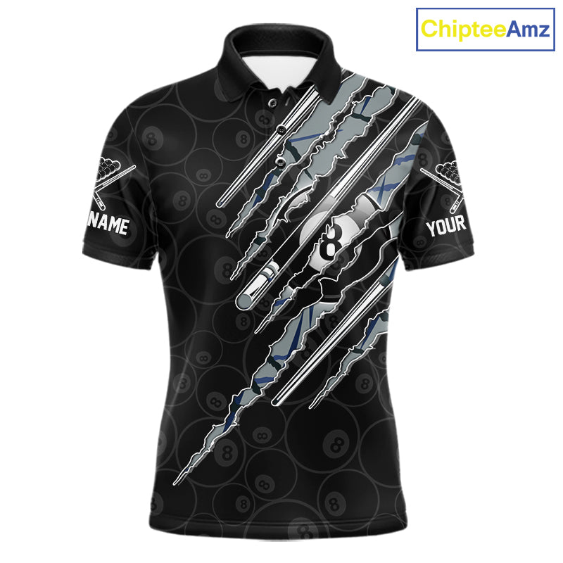 Custom Blue Scratch Pattern Billiard 8 Ball Pool Shirt Billiard Team Polo Quarter-Zip Jersey