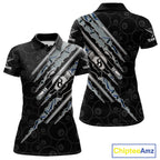 Custom Blue Scratch Pattern Billiard 8 Ball Pool Shirt Billiard Team Polo Quarter-Zip Jersey