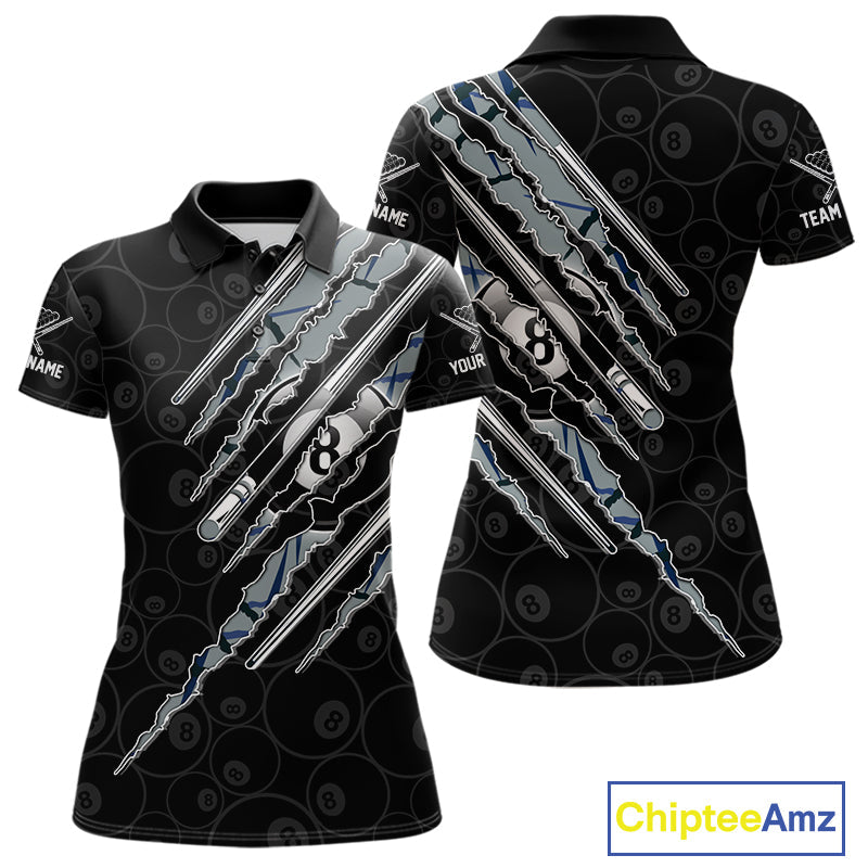Custom Blue Scratch Pattern Billiard 8 Ball Pool Shirt Billiard Team Polo Quarter-Zip Jersey