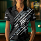 Custom Blue Scratch Pattern Billiard 8 Ball Pool Shirt Billiard Team Polo Quarter-Zip Jersey
