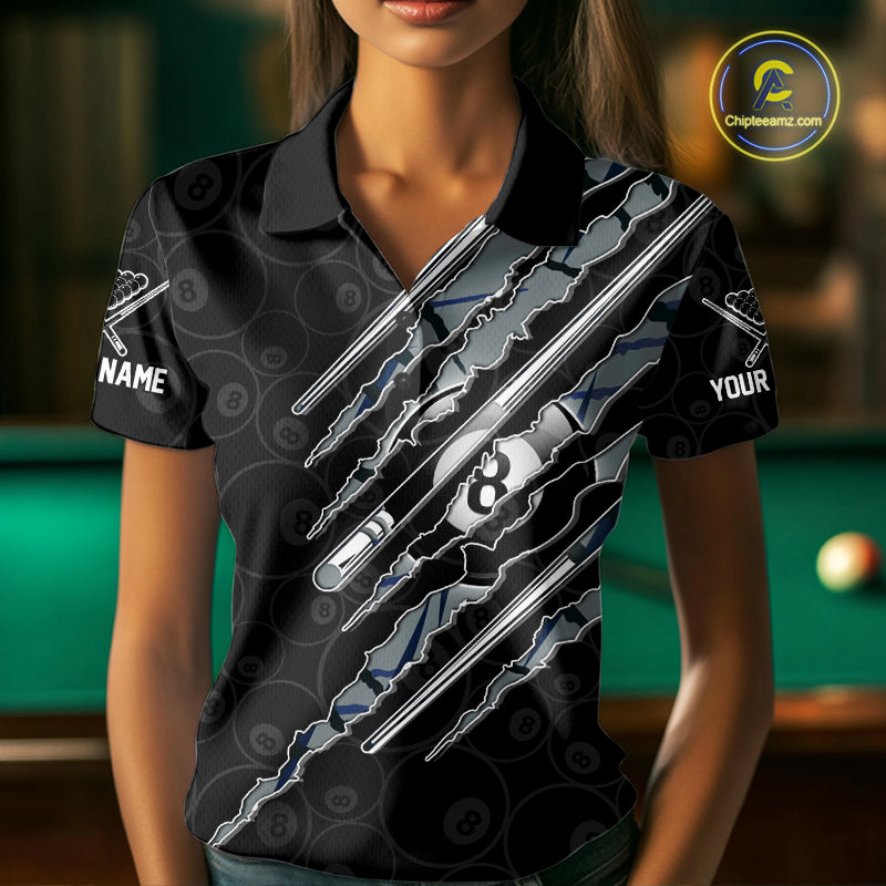 Custom Blue Scratch Pattern Billiard 8 Ball Pool Shirt Billiard Team Polo Quarter-Zip Jersey