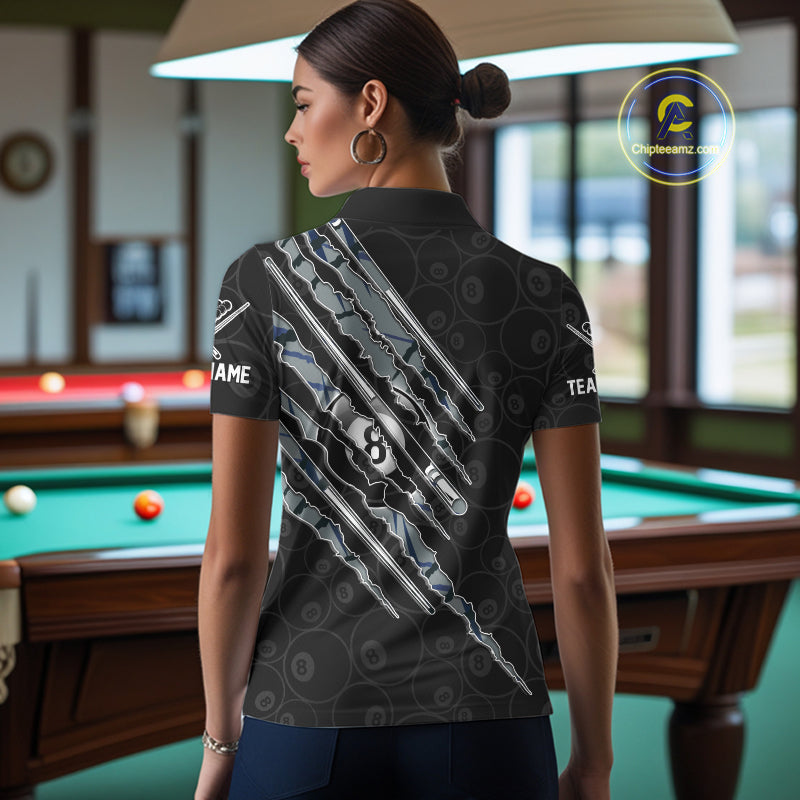 Custom Blue Scratch Pattern Billiard 8 Ball Pool Shirt Billiard Team Polo Quarter-Zip Jersey