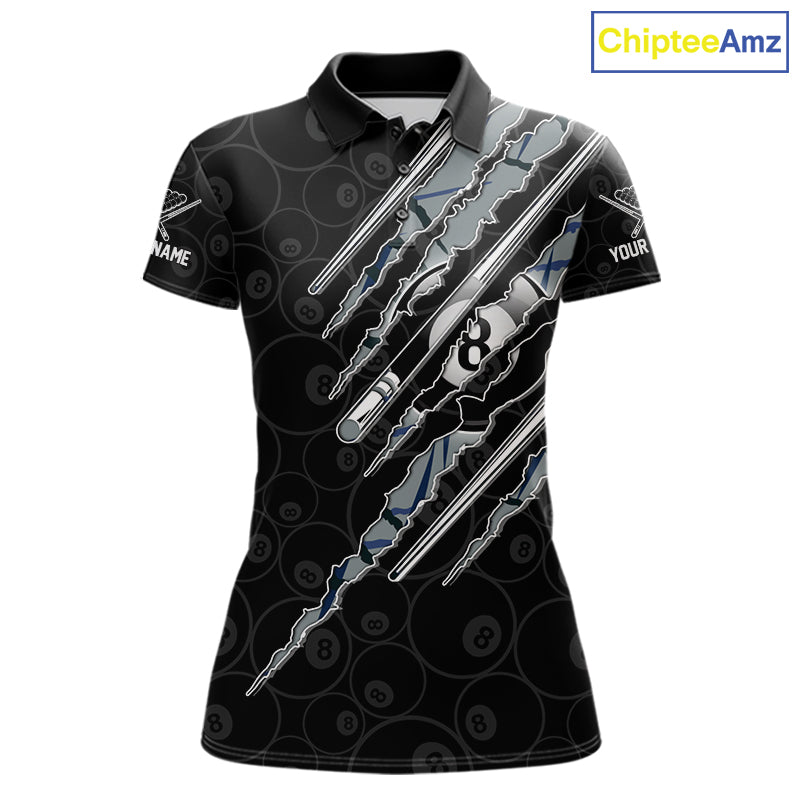 Custom Blue Scratch Pattern Billiard 8 Ball Pool Shirt Billiard Team Polo Quarter-Zip Jersey