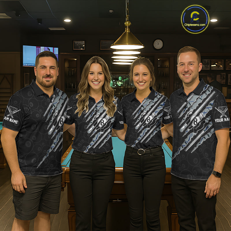 Custom Blue Scratch Pattern Billiard 8 Ball Pool Shirt Billiard Team Polo Quarter-Zip Jersey
