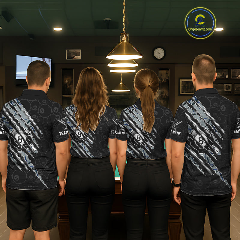 Custom Blue Scratch Pattern Billiard 8 Ball Pool Shirt Billiard Team Polo Quarter-Zip Jersey