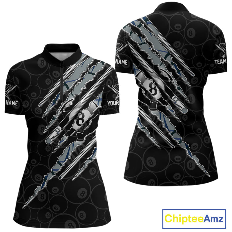 Custom Blue Scratch Pattern Billiard 8 Ball Pool Shirt Billiard Team Polo Quarter-Zip Jersey