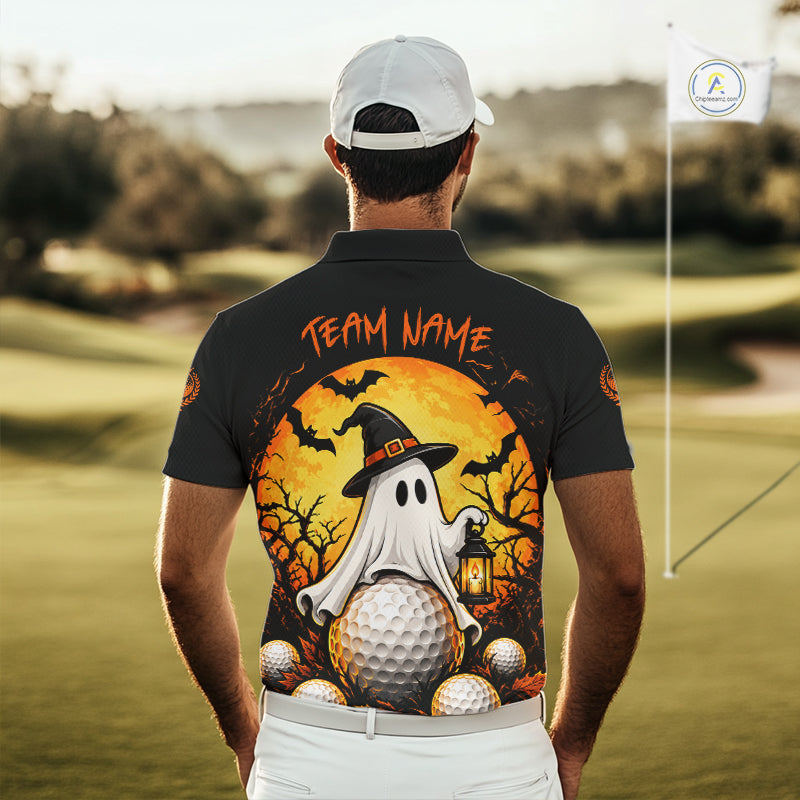 Custom Halloween Golf Polo Shirt Personalized Spooky Ghost Golfer Halloween Golf Jersey
