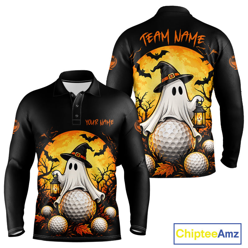 Custom Halloween Golf Polo Shirt Personalized Spooky Ghost Golfer Halloween Golf Jersey