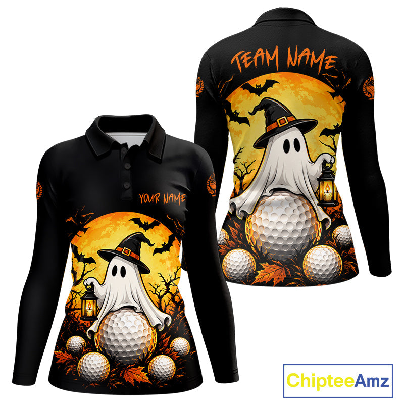 Custom Halloween Golf Polo Shirt Personalized Spooky Ghost Golfer Halloween Golf Jersey