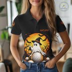 Custom Halloween Golf Polo Shirt Personalized Spooky Ghost Golfer Halloween Golf Jersey