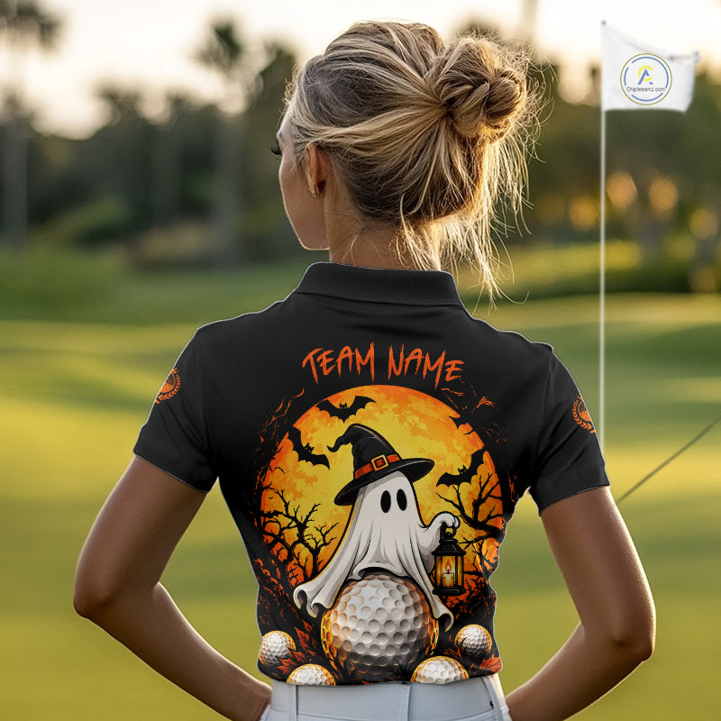 Custom Halloween Golf Polo Shirt Personalized Spooky Ghost Golfer Halloween Golf Jersey