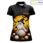 Custom Halloween Golf Polo Shirt Personalized Spooky Ghost Golfer Halloween Golf Jersey