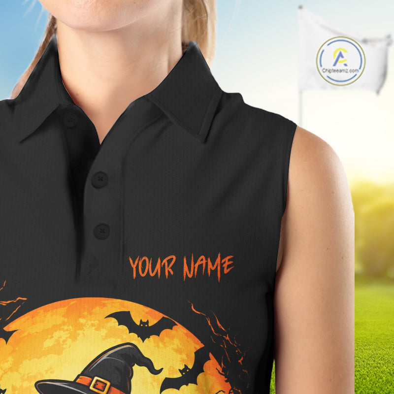 Custom Halloween Golf Sleeveless Polo Shirt Personalized Spooky Ghost Golfer Halloween Golf Jersey