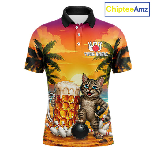 Cheer Beer And Cat Funny Bowling Shirt Custom Summer Tropical Bowling Shirts