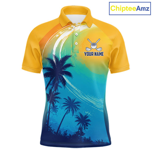Summer Palm Trees Golf Polo Shirts Personalized US Flag Golf Attire, Team Golf Gifts