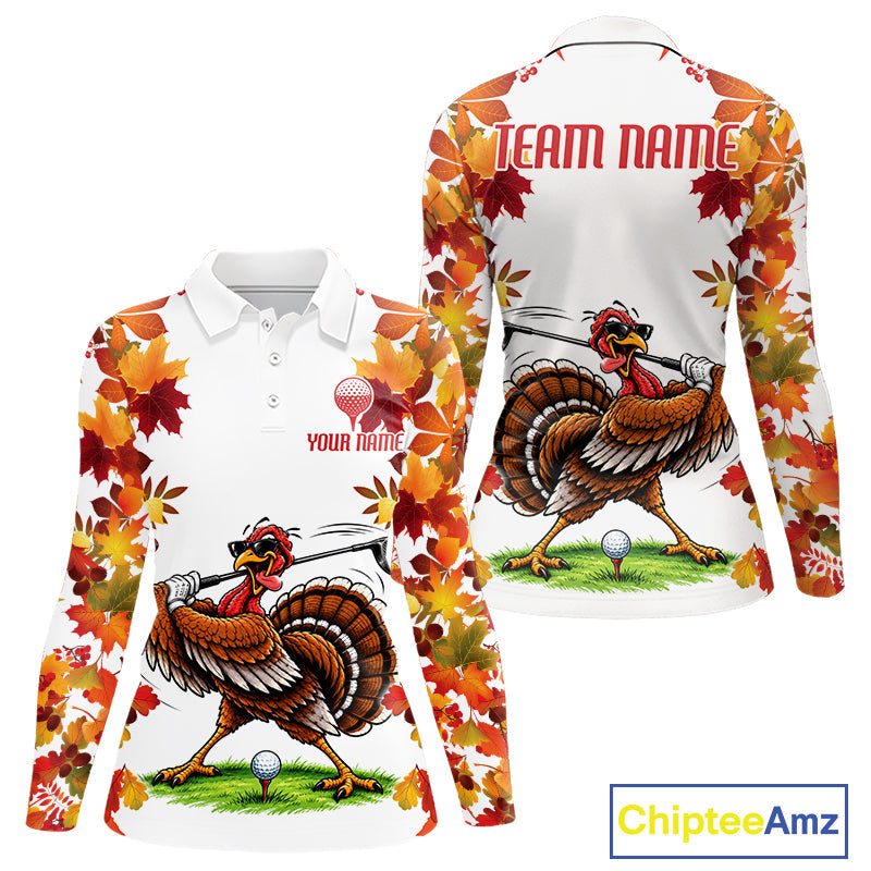 Funny Turkey Golf Polo Shirts Custom Thanksgiving Golf Outfits, Unique Golf Gifts