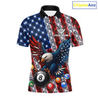 Lightning Thunder US Flag Billiard Polo Shirts Custom Eagle 8 Ball Billiard Team Apparel