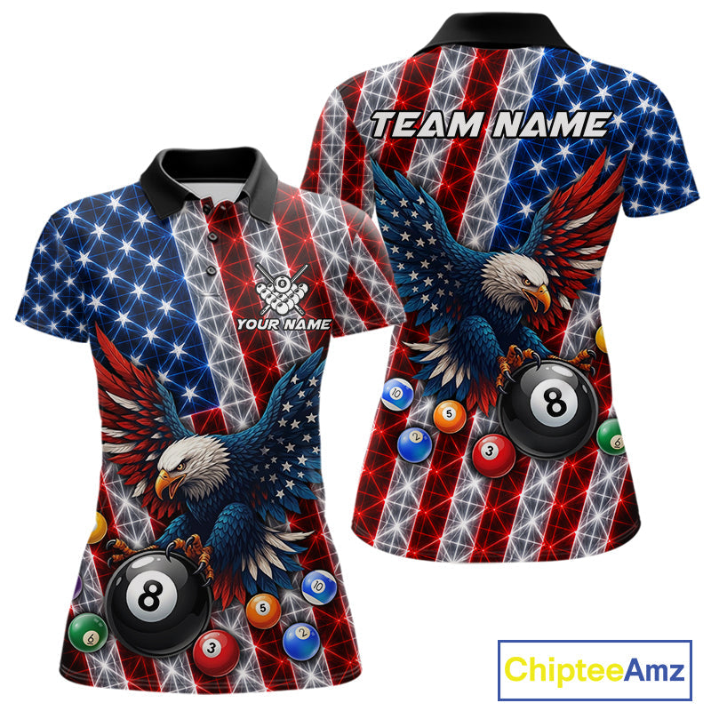 Lightning Thunder US Flag Billiard Polo Shirts Custom Eagle 8 Ball Billiard Team Apparel