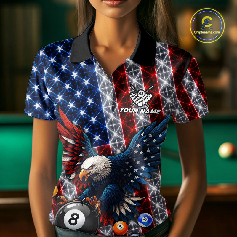 Lightning Thunder US Flag Billiard Polo Shirts Custom Eagle 8 Ball Billiard Team Apparel