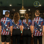Lightning Thunder US Flag Billiard Polo Shirts Custom Eagle 8 Ball Billiard Team Apparel