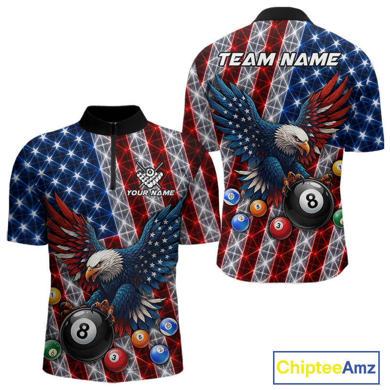 Lightning Thunder US Flag Billiard Polo Shirts Custom Eagle 8 Ball Billiard Team Apparel
