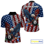 Lightning Thunder US Flag Billiard Polo Shirts Custom Eagle 8 Ball Billiard Team Apparel