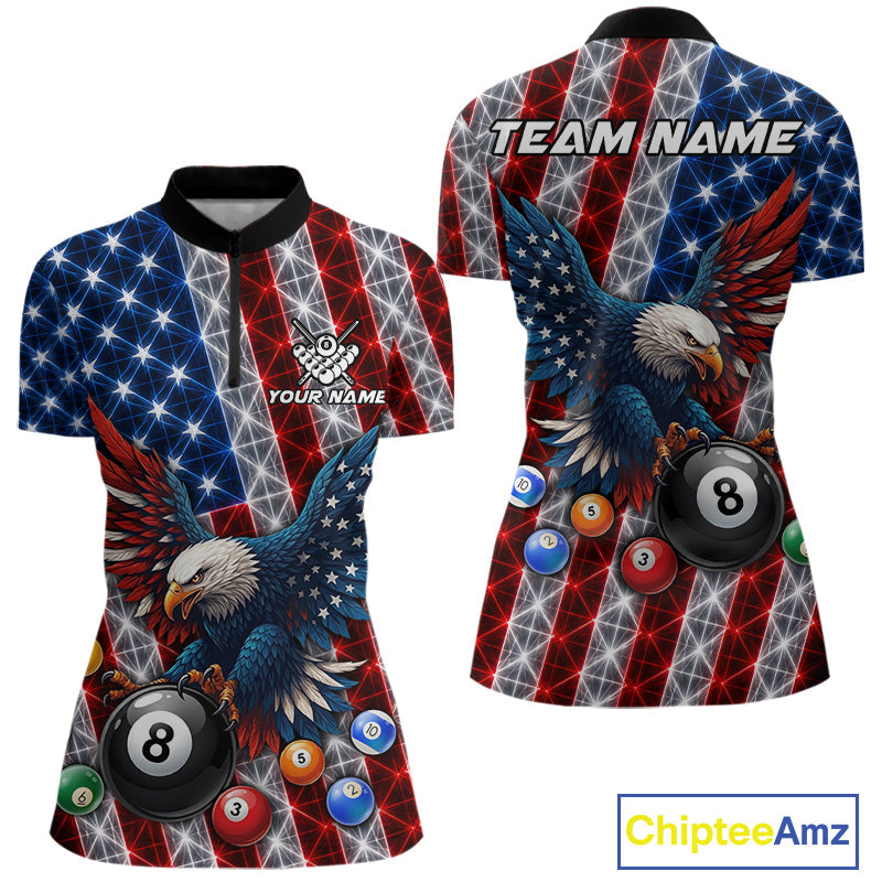 Lightning Thunder US Flag Billiard Polo Shirts Custom Eagle 8 Ball Billiard Team Apparel