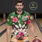 Monstera Floral Flower Bowling Polo Quarter Zip Shirts Custom Bowling Team Jerseys