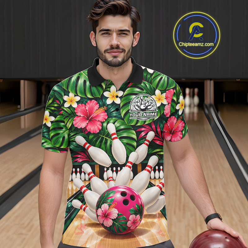 Monstera Floral Flower Bowling Polo Quarter Zip Shirts Custom Bowling Team Jerseys