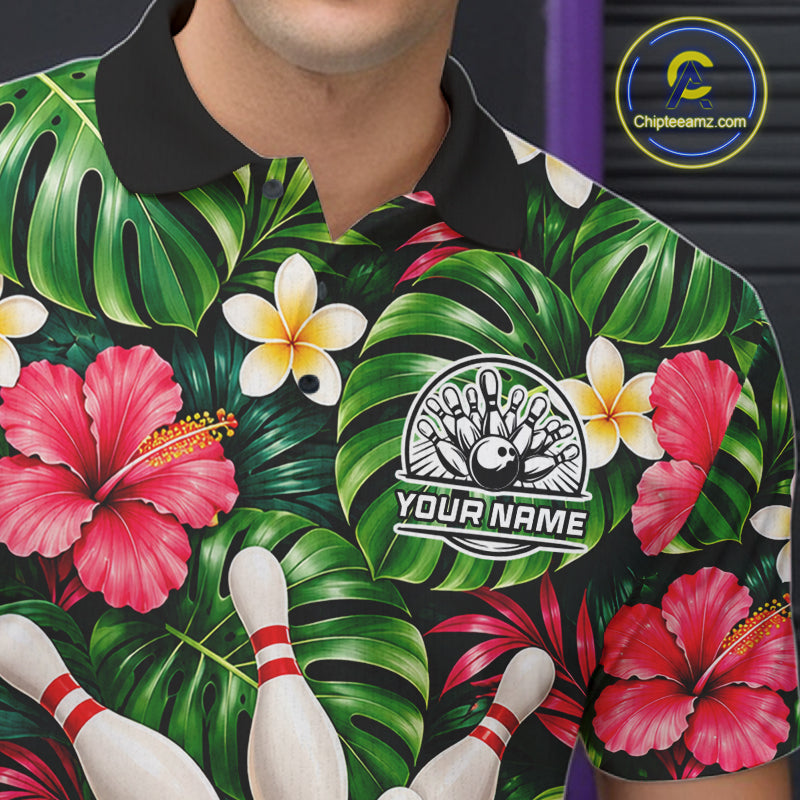 Monstera Floral Flower Bowling Polo Quarter Zip Shirts Custom Bowling Team Jerseys