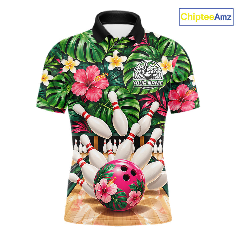 Monstera Floral Flower Bowling Polo Quarter Zip Shirts Custom Bowling Team Jerseys