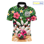 Monstera Floral Flower Bowling Polo Quarter Zip Shirts Custom Bowling Team Jerseys