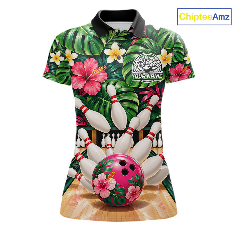 Monstera Floral Flower Bowling Polo Quarter Zip Shirts Custom Bowling Team Jerseys