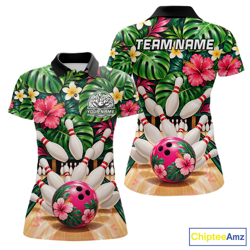 Monstera Floral Flower Bowling Polo Quarter Zip Shirts Custom Bowling Team Jerseys