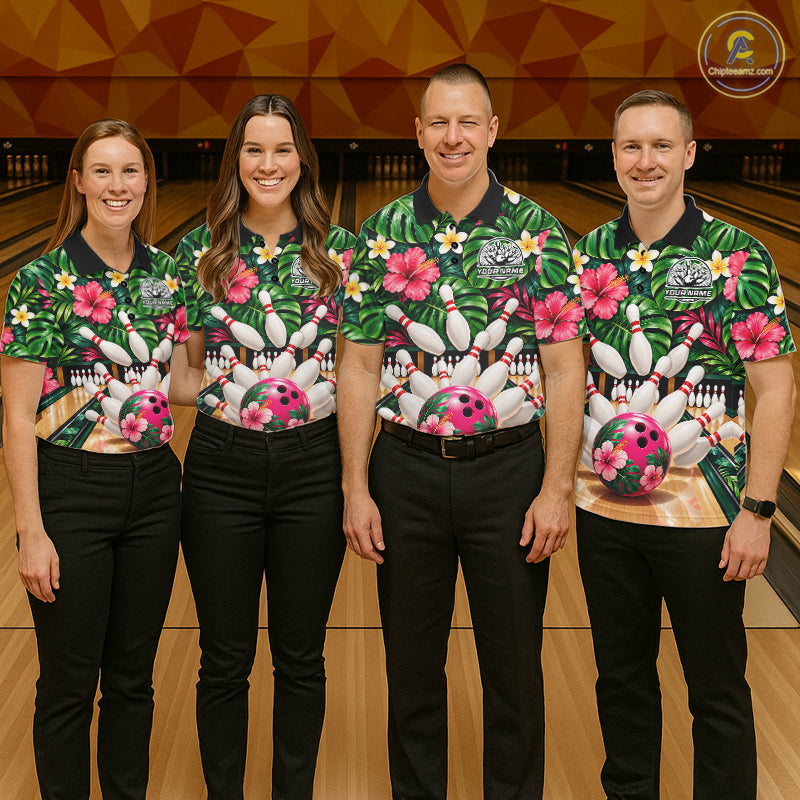 Monstera Floral Flower Bowling Polo Quarter Zip Shirts Custom Bowling Team Jerseys