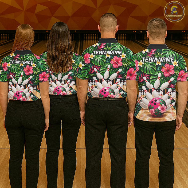 Monstera Floral Flower Bowling Polo Quarter Zip Shirts Custom Bowling Team Jerseys