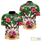 Monstera Floral Flower Bowling Polo Quarter Zip Shirts Custom Bowling Team Jerseys