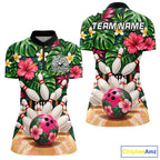 Monstera Floral Flower Bowling Polo Quarter Zip Shirts Custom Bowling Team Jerseys