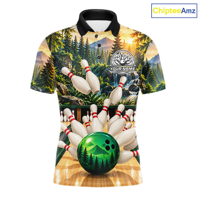 Forest Green Bowling Polo Quarter Zip Shirts Custom Bowling Team Jerseys
