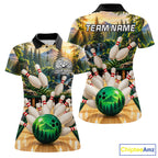 Forest Green Bowling Polo Quarter Zip Shirts Custom Bowling Team Jerseys