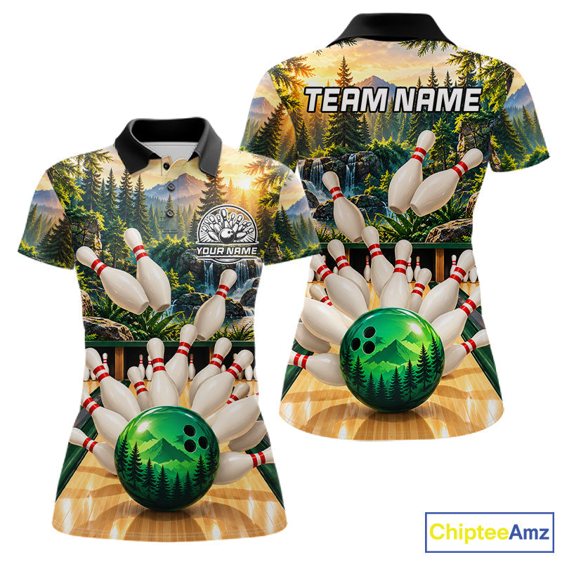 Forest Green Bowling Polo Quarter Zip Shirts Custom Bowling Team Jerseys
