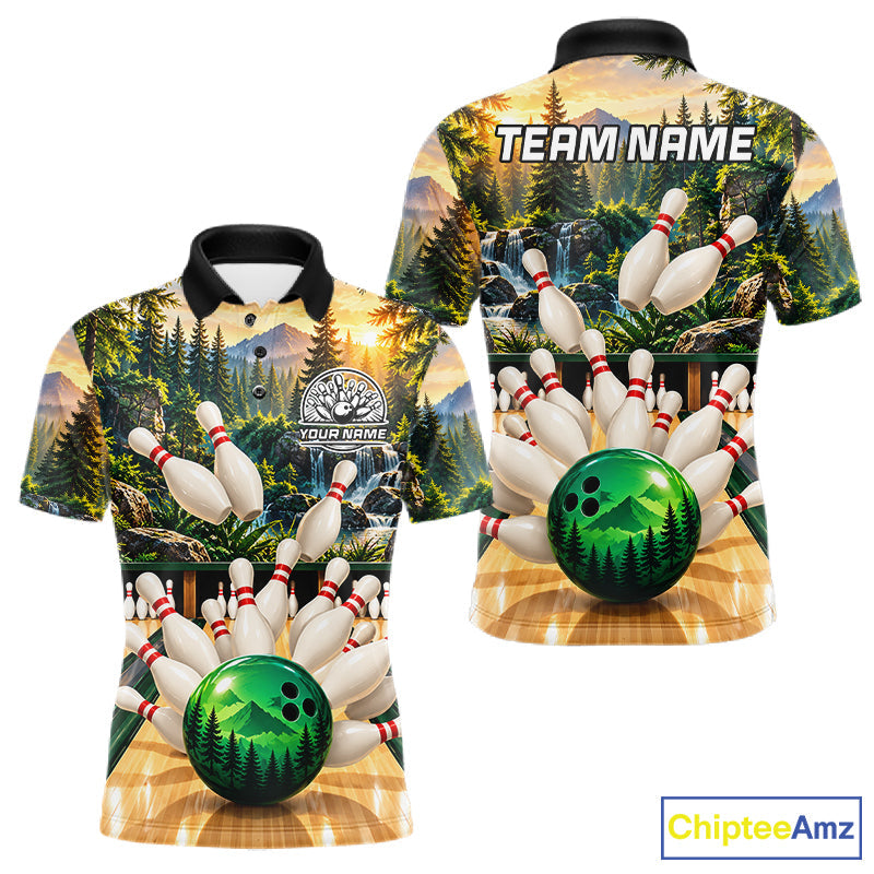 Forest Green Bowling Polo Quarter Zip Shirts Custom Bowling Team Jerseys