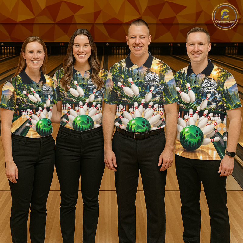 Forest Green Bowling Polo Quarter Zip Shirts Custom Bowling Team Jerseys