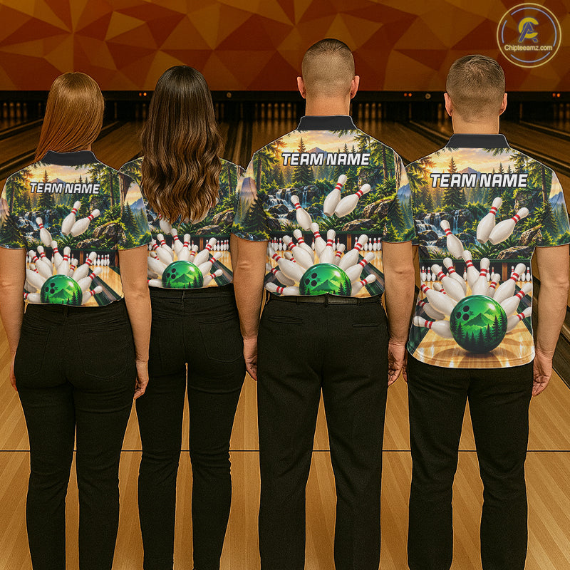 Forest Green Bowling Polo Quarter Zip Shirts Custom Bowling Team Jerseys