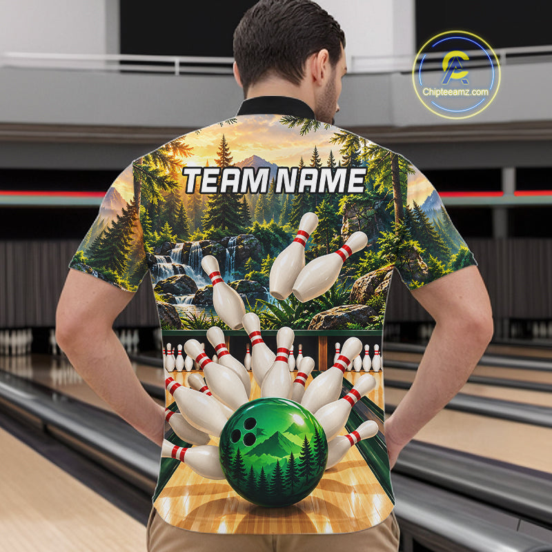 Forest Green Bowling Polo Quarter Zip Shirts Custom Bowling Team Jerseys