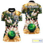 Forest Green Bowling Polo Quarter Zip Shirts Custom Bowling Team Jerseys