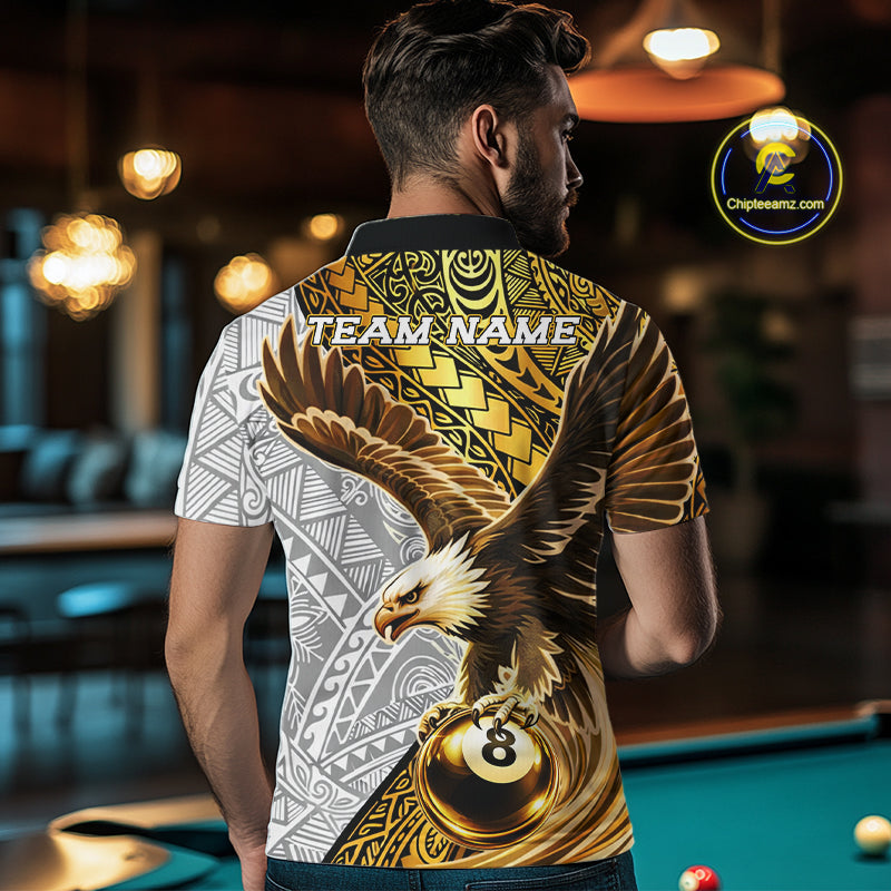 White And Gold Tribal Pattern Billiard Jersey Custom Eagle 8 Ball Billiard Team Shirts